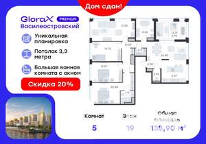 5-к квартира, вторичка, 139м2, 19/19 этаж