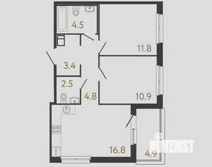 2-к квартира, вторичка, 55м2, 11/12 этаж