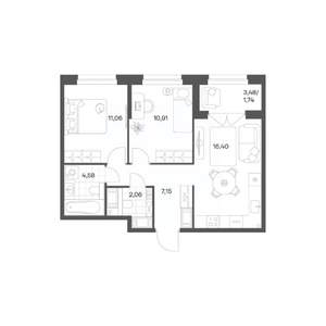 2-к квартира, вторичка, 54м2, 20/24 этаж