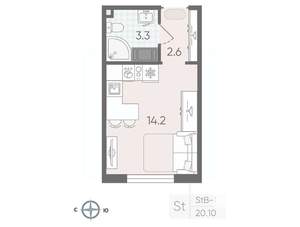 Студия квартира, вторичка, 20м2, 5/25 этаж
