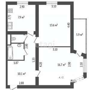 2-к квартира, вторичка, 54м2, 10/11 этаж