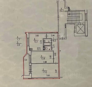 2-к квартира, вторичка, 56м2, 3/8 этаж