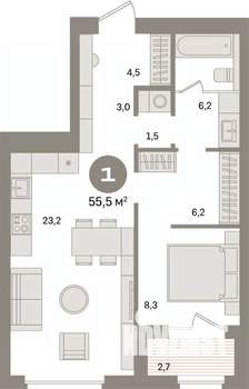 1-к квартира, вторичка, 56м2, 5/16 этаж