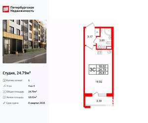Студия квартира, вторичка, 25м2, 4/4 этаж