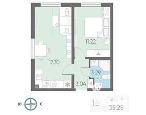 1-к квартира, вторичка, 35м2, 19/23 этаж