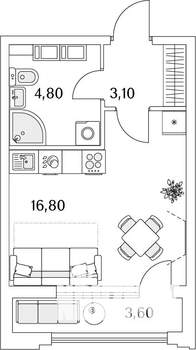 Студия квартира, строящийся дом, 27м2, 10/13 этаж