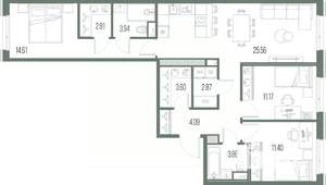 3-к квартира, строящийся дом, 89м2, 6/10 этаж