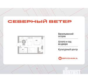 Студия квартира, вторичка, 35м2, 2/7 этаж
