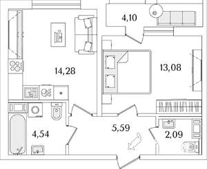 1-к квартира, строящийся дом, 41м2, 10/17 этаж