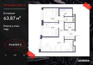 2-к квартира, вторичка, 64м2, 10/10 этаж