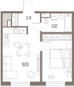 1-к квартира, строящийся дом, 39м2, 9/10 этаж