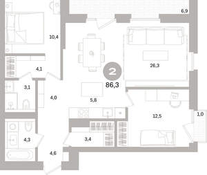 2-к квартира, вторичка, 86м2, 10/16 этаж