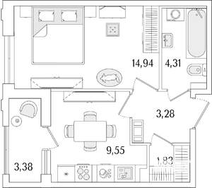 1-к квартира, строящийся дом, 36м2, 12/13 этаж
