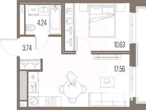 1-к квартира, строящийся дом, 36м2, 4/10 этаж