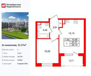 1-к квартира, вторичка, 32м2, 2/5 этаж