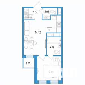 1-к квартира, вторичка, 36м2, 5/12 этаж