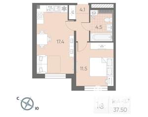 1-к квартира, вторичка, 38м2, 2/4 этаж