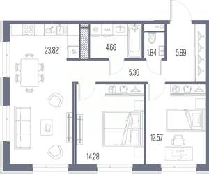 2-к квартира, строящийся дом, 68м2, 4/10 этаж