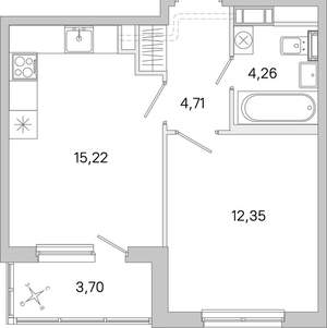 1-к квартира, вторичка, 38м2, 5/5 этаж