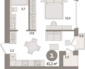 1-к квартира, вторичка, 41м2, 10/17 этаж