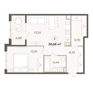 1-к квартира, строящийся дом, 51м2, 7/12 этаж