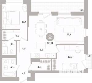 2-к квартира, вторичка, 86м2, 9/15 этаж