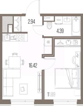 1-к квартира, строящийся дом, 36м2, 10/10 этаж
