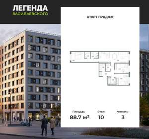 3-к квартира, вторичка, 89м2, 10/10 этаж
