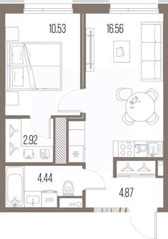 1-к квартира, вторичка, 39м2, 8/10 этаж