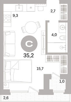 Студия квартира, вторичка, 35м2, 2/17 этаж