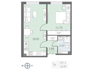 1-к квартира, вторичка, 37м2, 17/23 этаж