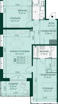 2-к квартира, сданный дом, 87м2, 6/14 этаж