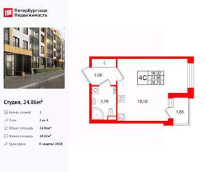 Студия квартира, вторичка, 25м2, 2/4 этаж