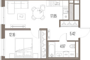 1-к квартира, вторичка, 40м2, 9/10 этаж