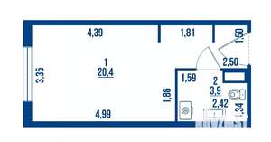 Студия квартира, вторичка, 24м2, 4/13 этаж