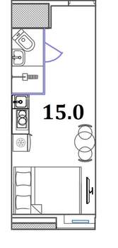 Студия квартира, вторичка, 15м2, 1/6 этаж