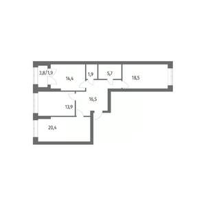 3-к квартира, вторичка, 93м2, 12/13 этаж