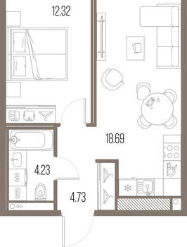 1-к квартира, вторичка, 40м2, 8/10 этаж
