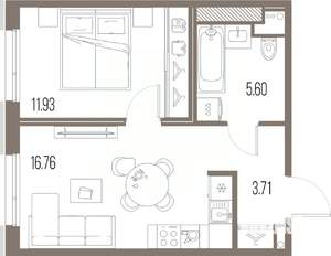 1-к квартира, строящийся дом, 38м2, 8/10 этаж