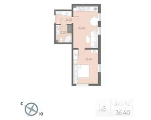 1-к квартира, вторичка, 36м2, 8/25 этаж