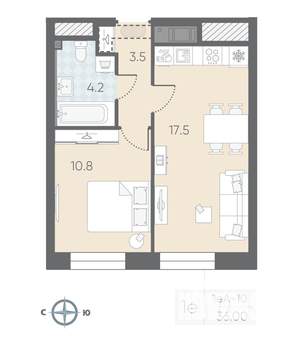 1-к квартира, вторичка, 36м2, 12/12 этаж