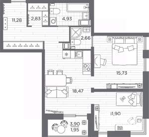 2-к квартира, вторичка, 70м2, 18/25 этаж
