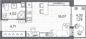 Студия квартира, вторичка, 28м2, 6/25 этаж