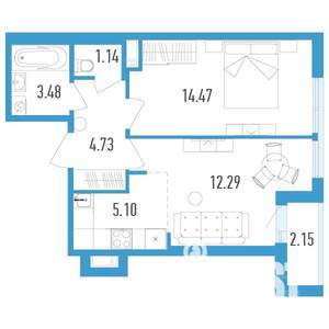 2-к квартира, вторичка, 42м2, 7/12 этаж
