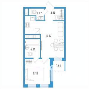 1-к квартира, строящийся дом, 36м2, 3/12 этаж