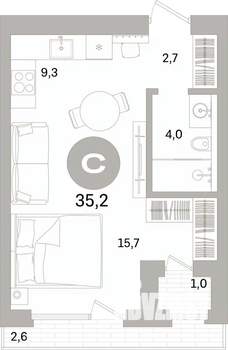 Студия квартира, вторичка, 35м2, 2/7 этаж