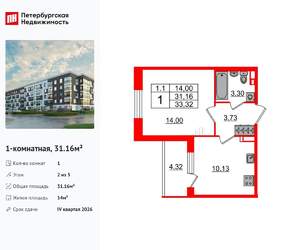 1-к квартира, вторичка, 31м2, 2/5 этаж