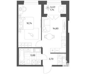 1-к квартира, вторичка, 43м2, 7/24 этаж