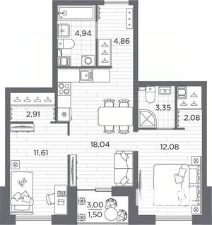 2-к квартира, вторичка, 61м2, 5/25 этаж