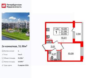1-к квартира, вторичка, 32м2, 5/5 этаж
